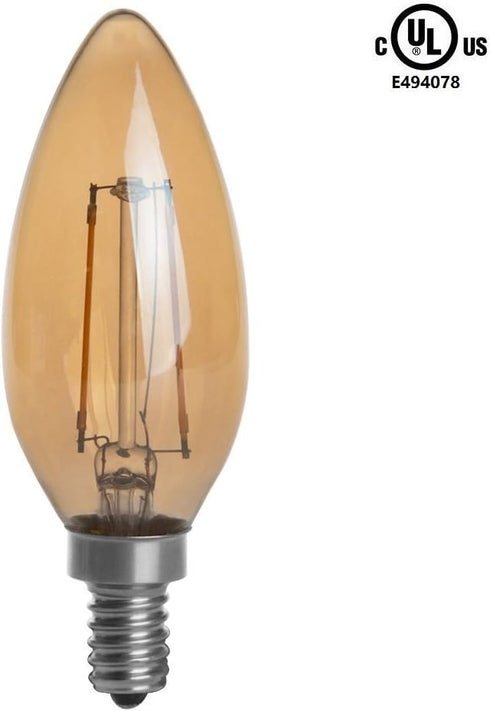 HERO-LED B10-DSGT-2W-WW22 Dimmable B10 E12 2W Bulb, 25W 2200K 4-Pack Gold Tint Candelabra Style LED Filament Chandelier