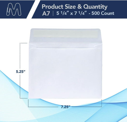 MOS A7 Invitation Envelopes, 5-1/4" X 7-1/4" White Mailing Envelopes Self Seal (500 Count) - Heavy Duty