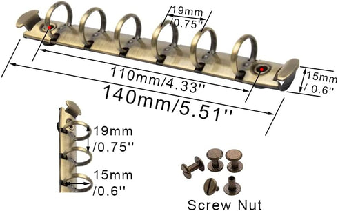 NatSumeBasics 2pcs A7 Binder Rings, Bronze Metallic Replacement for 6 Rings with Snap Split Hinged for Loose Leaf
