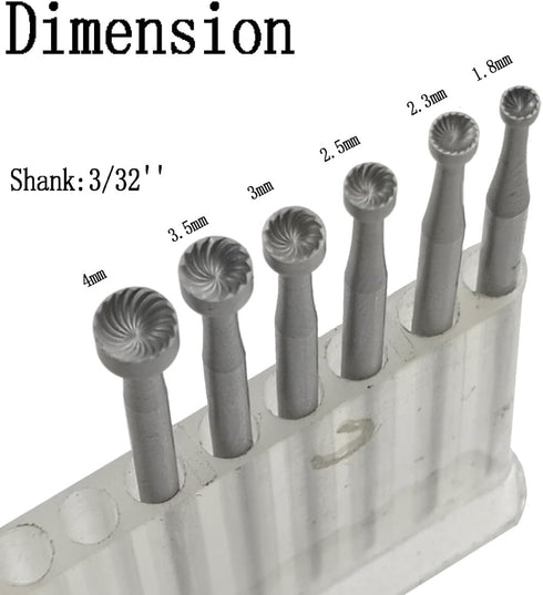 Luo ke 1.8mm - 4mm Round Cup Burr 3/32'' Shank Cup Burs Jewelry Wire Rounding Bits Wire Rounder for Rotary Tools (Pack of 6)