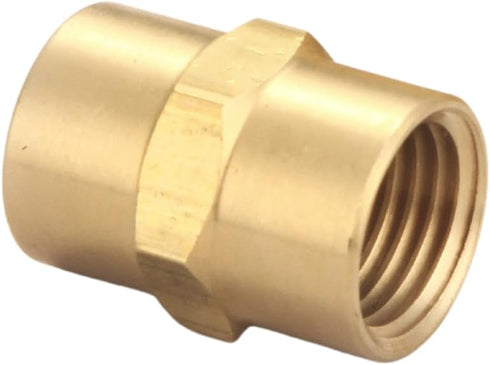 Brass Coupling 1/4" NPT Female x 1/4" NPT Female Hex Head Pipe Fitting (Pack of 2) - Air Hose Adapter