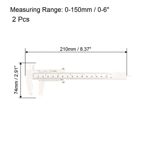 uxcell Vernier Caliper 150mm 6 Inch Metric Mini Double Scale Plastic Ruler Measuring Tool for Inside Outside Depth White 2pcs