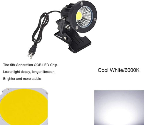 Outdoor 1pc 5W COB LED Clip on Light - IP65 Waterproof Adjustable Desk Stand COB Spotlights with Clip and US Plug