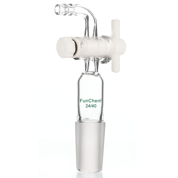 Vacuum Flow Control Adapter with PTFE Stopcock, 24/40 Joint and Bent Hose Connection for Laboratory Use