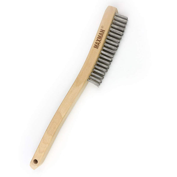 Stainless Steel Wire Brush, 14" Long Curved Beechwood Handle for Cleaning Rust, Large