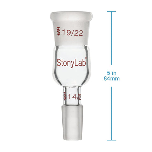 stonylab Glass Reducing Connecting Adapter, Borosilicate Glass 19/22 Outer to 14/20 Inner Joint Connecting Adapter for Laboratory Lab Supply