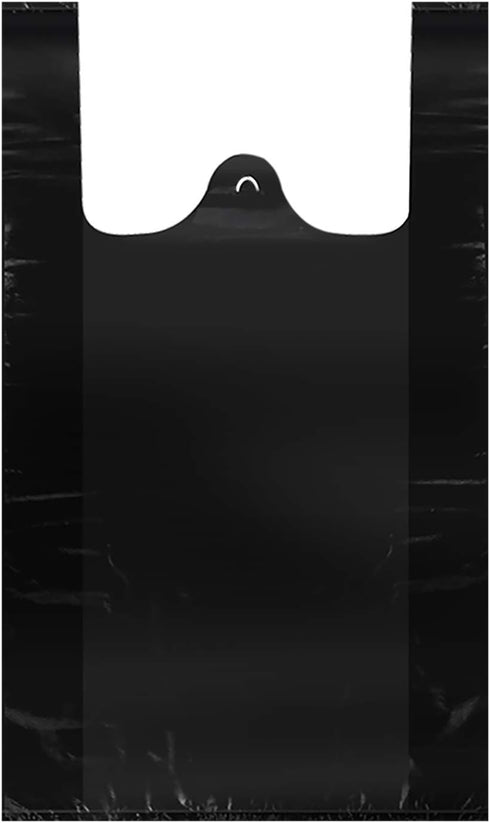 LazyMe T Shirt Bags, Black Plastic Bags with Handles, 12x20 Inches (50 pcs) for Grocery and Shopping Retail
