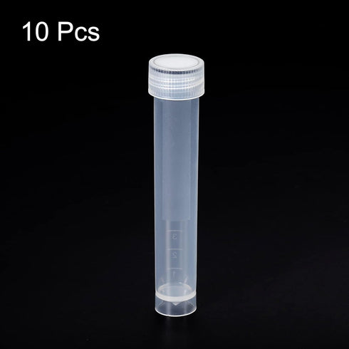 PATIKIL 10mL Plastic Test Tubes, 10 Pack Clear Screw Cap for Lab Laboratory Science