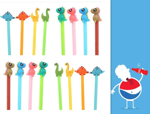 Cute Dinosaur Black Ink Pens, Cartoon Fun Kawaii Writing Gel Pens for Kids, 16pcs Set