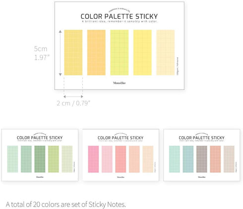Monolike Color Palette Sticky Grid 500 C Set 4p - Self-Adhesive Memo Pad with 30 Sheets