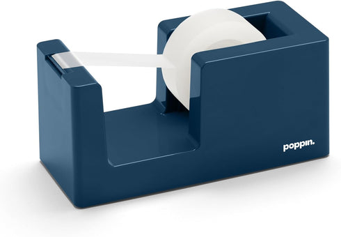 Poppin Desk Tape Dispenser, Stylish Tape Dispenser for Desk, Non-Skid Weighted Base, Includes Roll of Tape (White) by Poppin