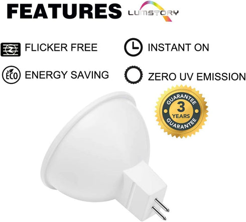 MR16 LED 12V Bipin Bulb, 3000K Warm White, 50W Halogen Replacement, GU5.3 5W, 450lm, 10-Pack for Landscape Lighting