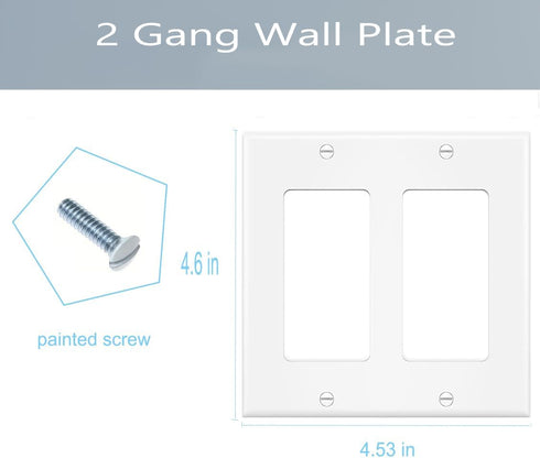 2-Gang White Decorator Wall Plate Cover for Double Switch, Outlet, Dimmers, USB, GFCI, Electrical Faceplate (4-Pack)
