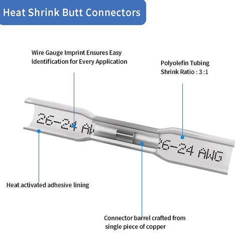 Heat Shrink Butt Connectors, 100 Pcs Clear Marine Grade Insulated Crimp Wire Connectors for Boat Truck Wiring