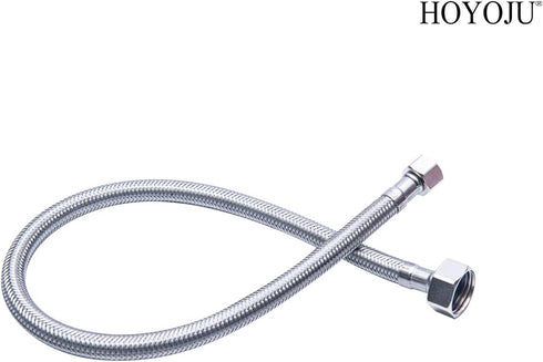 Braided Faucet Connector Supply Hose 1/2"-14NPSM Brass Nut X 3/8 Female Fitting, Stainless Steel Lead-Free 20-Inch Long