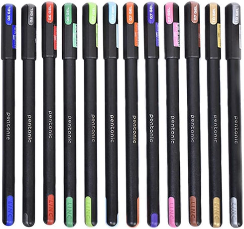 Pentonic Gel Pen With Hard Box Case | 0.6 mm-1.0 mm | Waterproof Gel Ink, Sleek Matt Finish Body | Comfortable Grip For Effortless Writing Experience | Multicolor Ink, Black Body, Pack Of 10 Pens by Pentonic