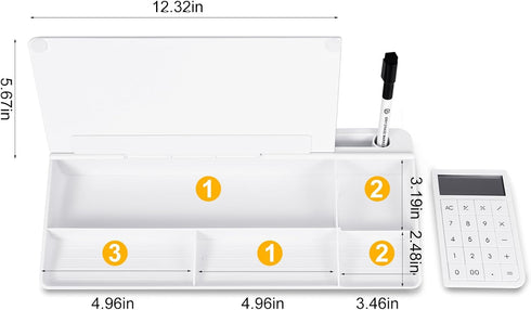Small Glass Desktop Whiteboard Dry Erase Board with Calculator, Desktop White Board Storage Memo Notepad, Computer