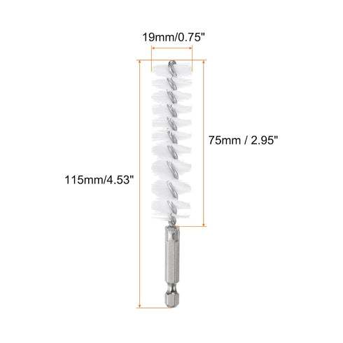 5Pcs Nylon Bore Brush 19mm Dia Cleaning Twisted Wire Brush Tube Pipe Cleaner with Handle 1/4 Inch Hex Shank for Tubes, Ports, Bearings