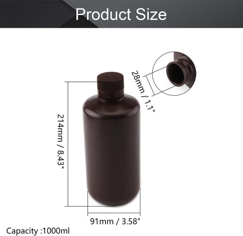 Othmro 2Pcs 33.8oz Plastic Containers Lab Chemical Reagent Bottles, 1000ml Small Mouth Liquid Solid Storage Bottles Round Sample Storage Containers Sealing Bottles with Cap for Food Storage Brown by Othmro