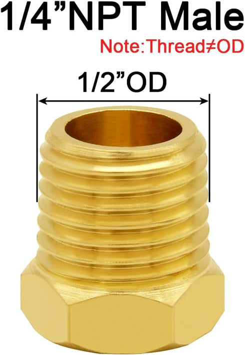 Joywayus 1/4" NPT Male Pipe Plug - Outer Hex Thread Socket Plug Brass Fitting (Pack of 5)