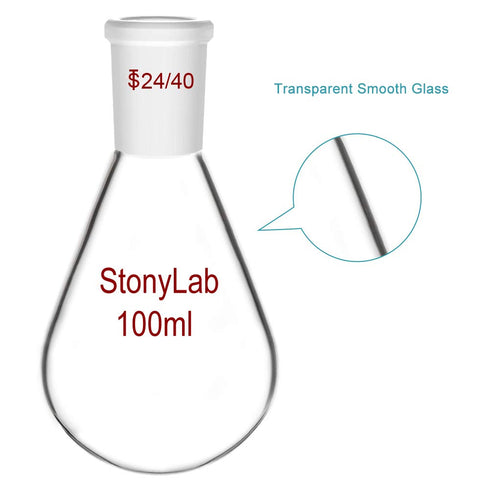 StonyLab Borosilicate Glass 100mL Heavy Wall Single Neck Recovery Flask, 24/40 Outer Joint