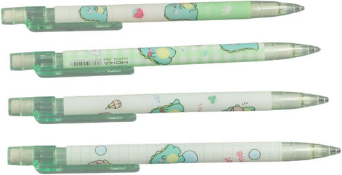 Kawaii Mechanical Pencil Set, 4 Pcs Dinosaur Mechanical Pencils with Tubes, 0.5 mm Pencil Refills and Erasers
