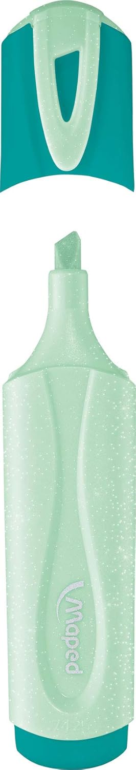 Maped Fluo Peps Pastel Glitter Highlighters, Pack of 12, Innovative Dual-Beveled Tip, Enhanced Visibility