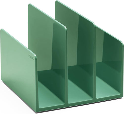 Poppin Fin File Sorter - 3-Compartment File Organizer, Sturdy and Durable Document Organizer, Sleek Design with Lacquer-like Finish, File Folder Organizer for Desk (Sage)