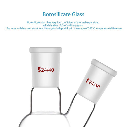StonyLab 50ml Heavy Wall 2 Neck Round Bottom Flask with 19/22 Center and Side Standard Taper Joint