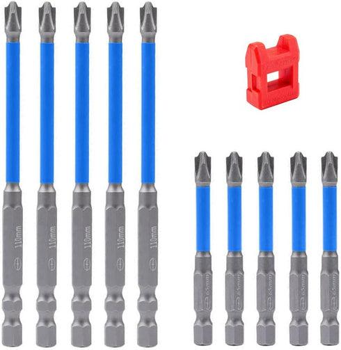 2023 New 10pcs Magnetic Flat Slotted Phillips Screwdriver Bit Set for Electrician PH2 Bit 1/4 Inch Hex