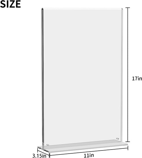 PecMuikee 2 Pack Holder11 17, Acrylic Sign x Vertical T Shape Plastic Sign Holder -Clear T Shaped Table Menu Display
