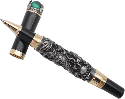 Gullor Retro Culture Jinhao Rollerball Pen, 3D Dragon King Play Pearl Pattern, Grey
