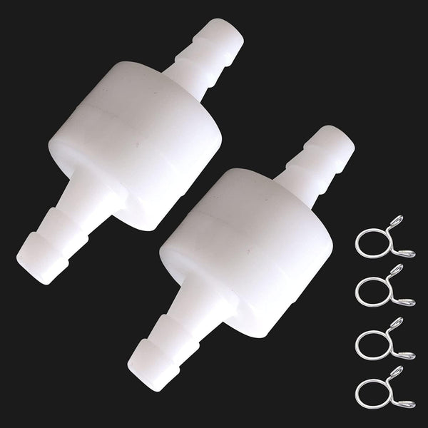 2PCS 1/4" Check Valve Hose Barb, One Way Inline Non Return for Fuel Oil Water Gas Air Pump with 4PCS Clamps