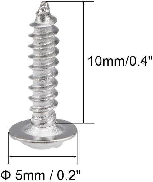 uxcell 2.3x10mm Self Tapping Screws, Phillips Pan Head with Washer, 304 Stainless Steel Fasteners, 50Pcs
