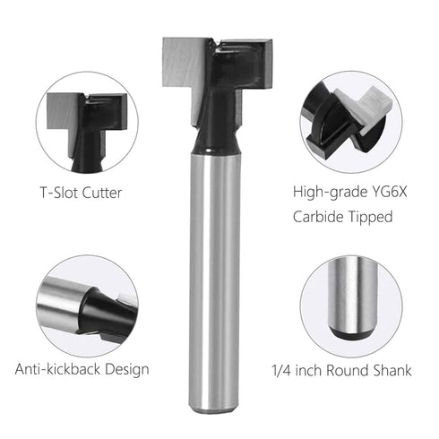 SeonFook 5pcs 1/4" Set 1/4 5/16 3/8 1/2 9/16 Inch Keyhole Router Bit Shank T-Slot Router Bit Cutter with & & & & Blade