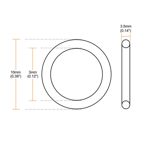 uxcell Fluorine Rubber O-Rings - 10mm OD 3mm ID 3.5mm Width FKM Seal Gasket for Machinery Plumbing, Pack of 10
