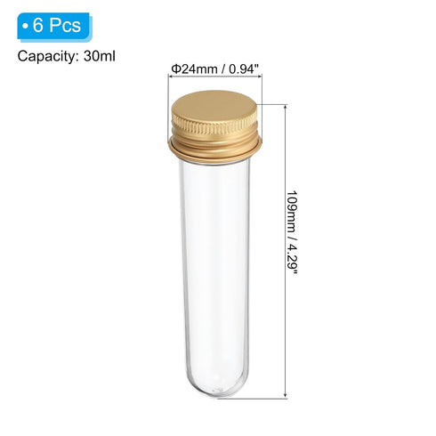 PATIKIL 30ml Plastic Test Tubes with Screw Caps, 6Pcs 109x24mm Tubes for Scientific Party Decoration Candy Bead Storage Bath Salt Lab Use, Gold Tone
