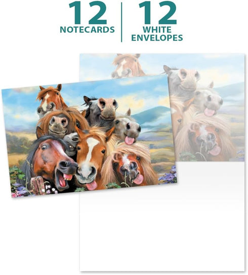 Tree-Free Greetings EcoNotes 12 Count Horses Selfie Notecard Set with Envelopes, 4 x 6 Inches