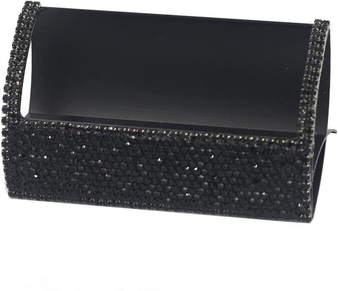 Bling Aluminum Business Card Holder, Black Rhinestone Desktop Display Stand for Business Cards