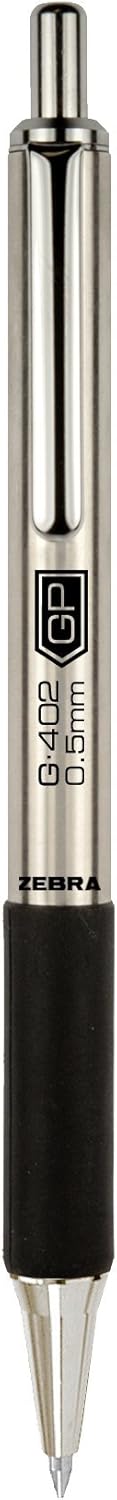 Zebra Pen G-402 Gel Pens 2-Pack, Black Ink, 0.5mm Fine Point, Stainless Steel Barrel, Comfortable Grip