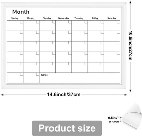 Umtiit Monthly Calendar Dry Erase Whiteboard 10.6 x 14.5 inch(27 x 37 cm), White Wood Frame, Magnetic Surface Whiteboard for Planning/Schedule/School Timetable/Memo (WH-2737C,US)