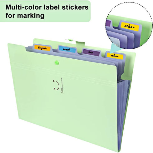 EOOUT 10pcs Expanding File Folders, A4 Letter Size Plastic Accordion Document Organizer with Snap Button, 160 Stickers