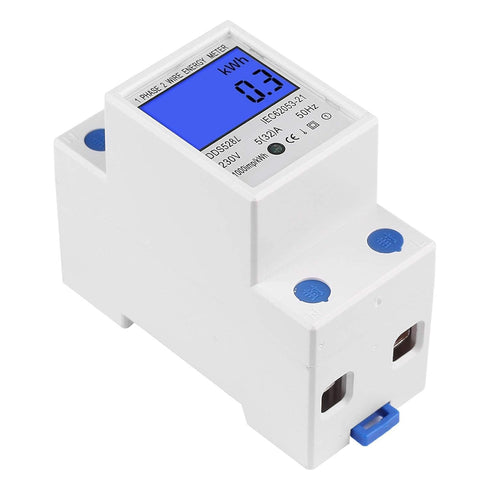 Electric Energy Meter, 5-32A 110-230V AC Multi Function Watt Hour Meter with LCD Display, DIN Rail Mount