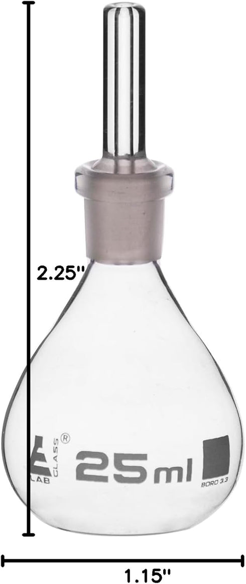 EISCO 25ml Specific Gravity Bottle - Flat Bottom with Perforated Stopper, Borosilicate Glass Labs