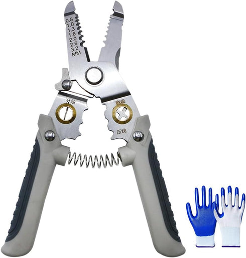 Manual Wire Stripper - 8 Inch Cutout (8 AWG - 22 AWG) Multifunctional Wire Crimping Plier and Cutter Tool