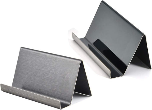 Enyuwlcm Metal Desktop Card Holder, Stainless Steel Business Card Stand for Men Office, Black, 2 Pack
