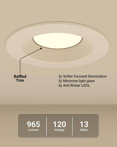 6 Inch, 965LM, 13W (100W 2700K/3000K/3500K/4000K/5000K, Dimmable, 4 Pack Sunco LED Recessed Lighting Retrofit Can