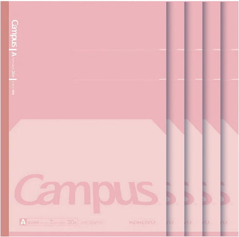 KOKUYO Campus Feels Flat Notebook, Dot A 7mm Ruled, Semi-B5, 30 Sheets, 5 Pack, Pink, Japan Import (NO-FL3CAT-P)