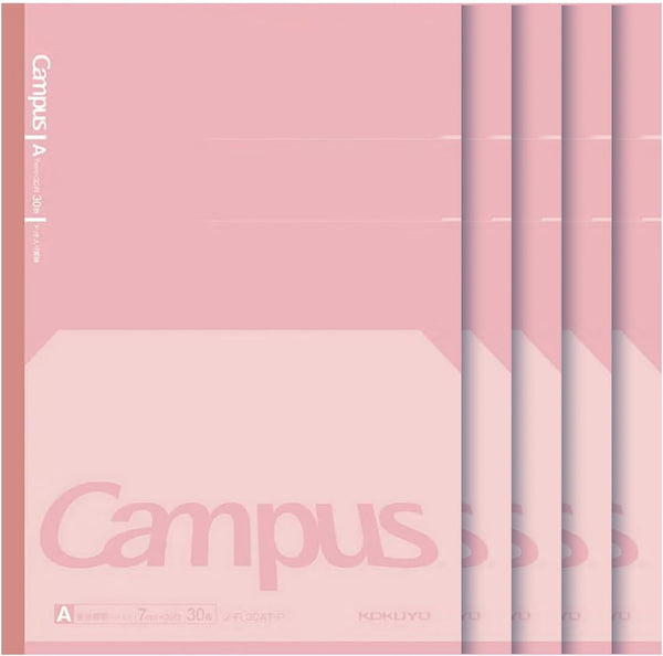 KOKUYO Campus Feels Flat Notebook, Dot A 7mm Ruled, Semi-B5, 30 Sheets, 5 Pack, Pink, Japan Import (NO-FL3CAT-P)