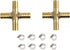 2 Pcs 3/8 "(10mm) Brass Hose Barb Joint, 4-way Cross Barb Splicing Repair Union with 8 Hose Clamps